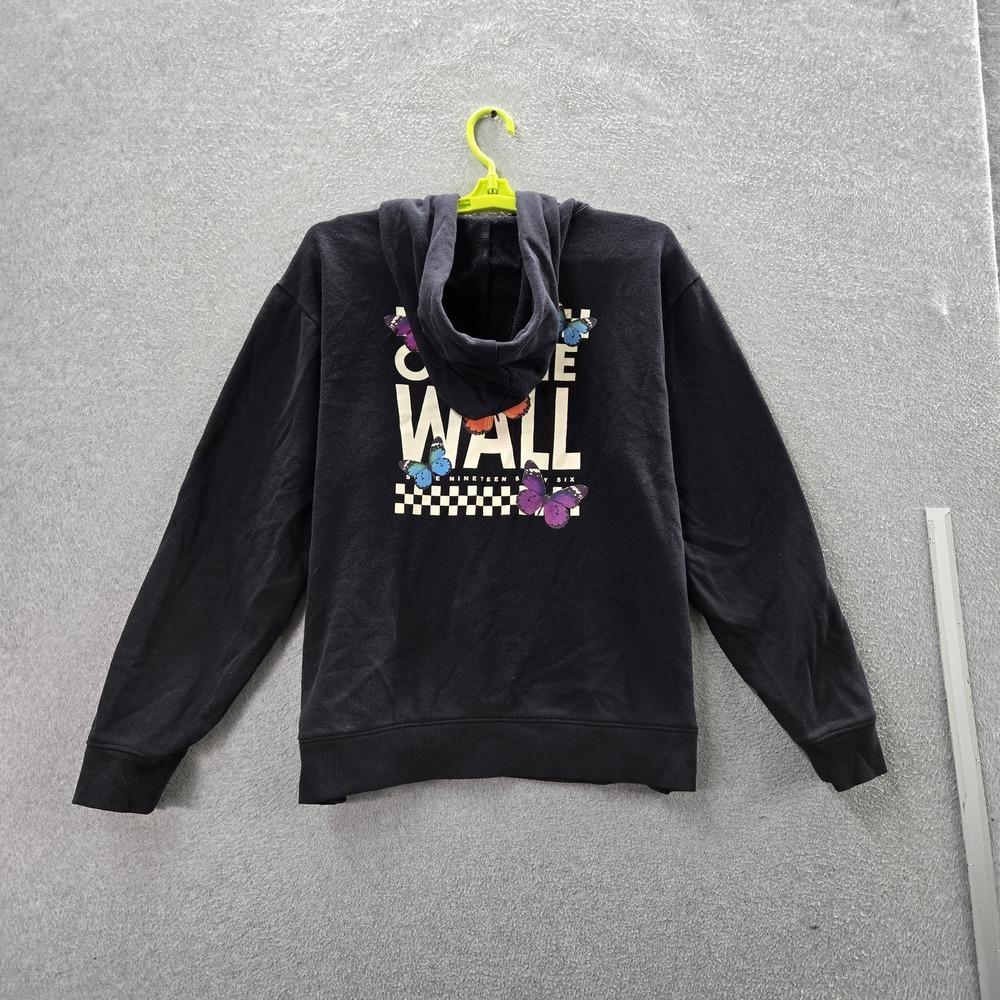 Vans Women Hoodie L Black Graphic Fleece Butterflies Logo Fleece Pullover
